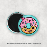 Cute round1.25" custom button magnet with a super cute pink frosted donut