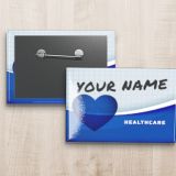 blue and white 1.75"x2.75" Custom Rectangle Button name tags