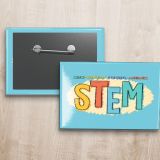 2"x3" Custom Rectangle Button, baby blue with the word STEM on it